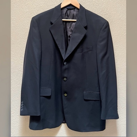 Vintage Burberry London 42R Mens Black WoolSuit Jacket